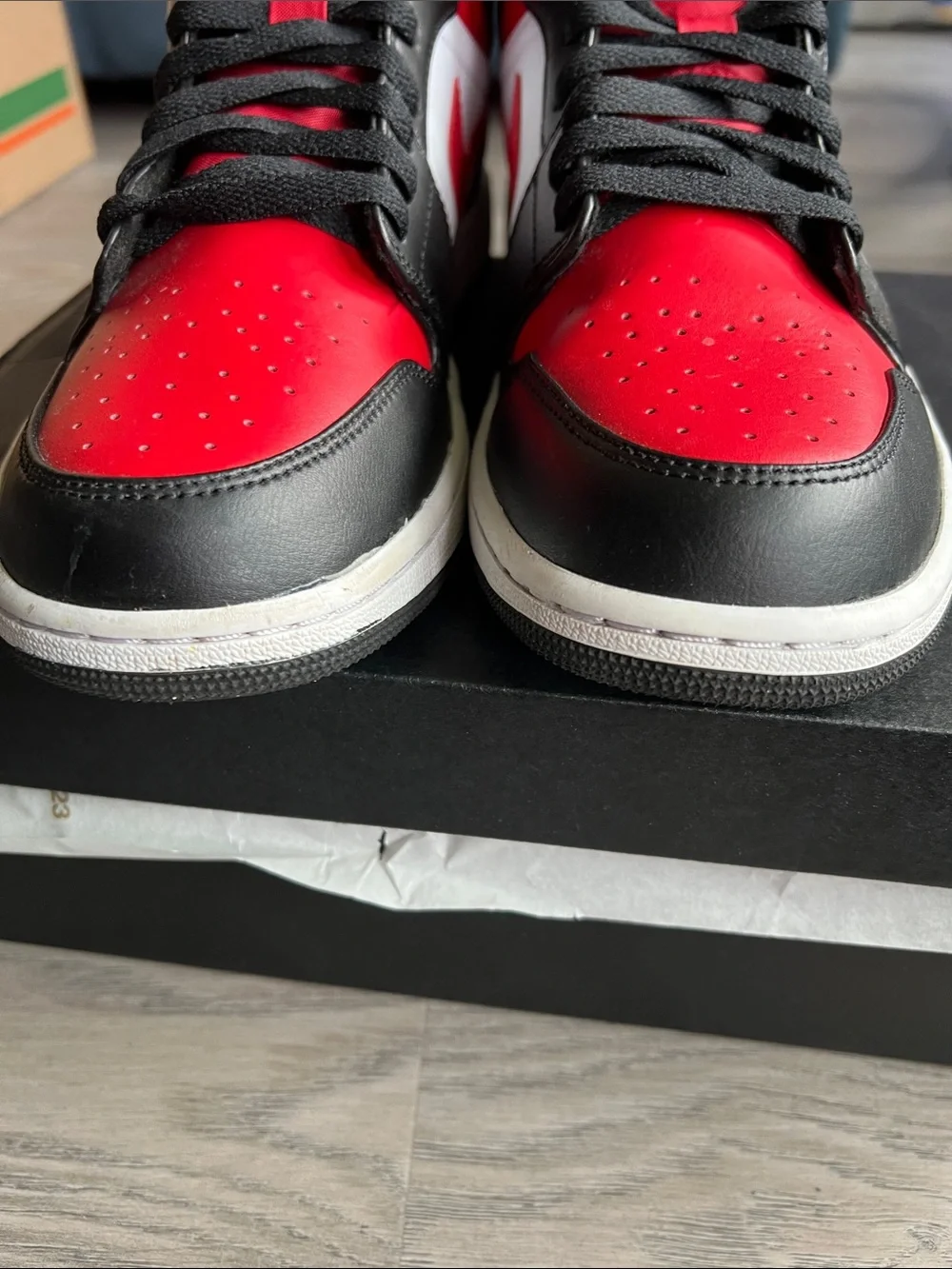 Jordan 1’s Mid Sneakers - Red, Black & White
